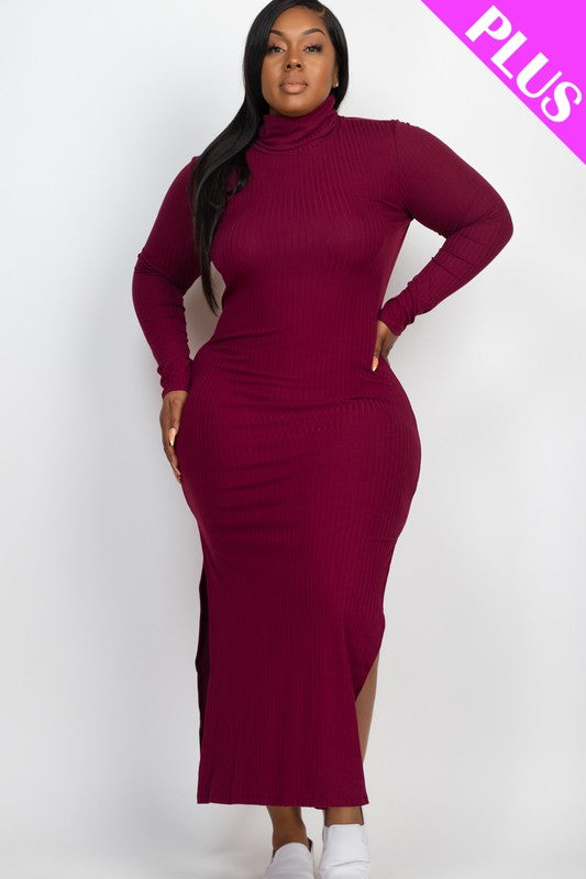 Burgundy long sleeve dress plus size on sale