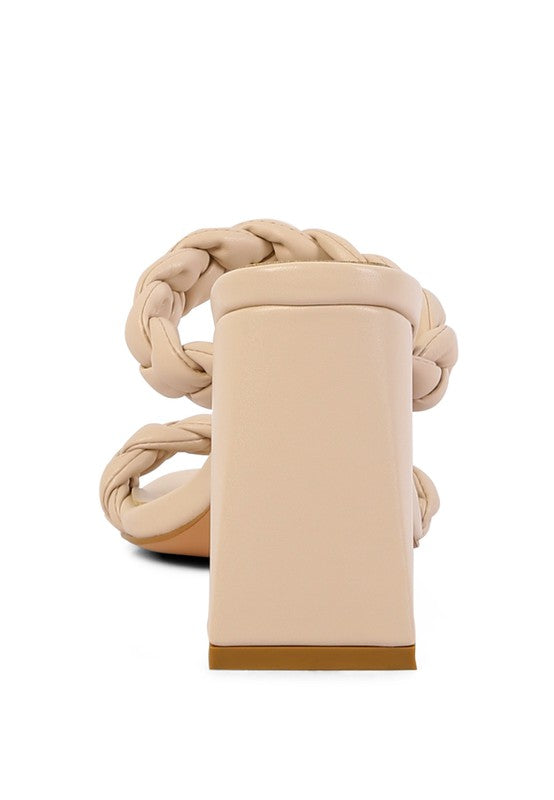 MI AMOR BRAIDED STRAP BLOCK HEELS
