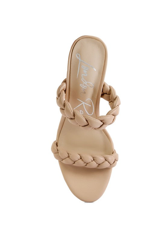 MI AMOR BRAIDED STRAP BLOCK HEELS