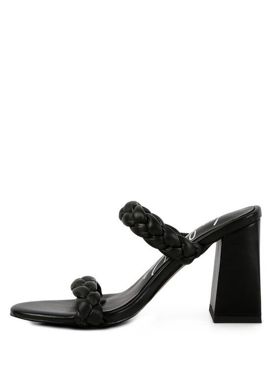 MI AMOR BRAIDED STRAP BLOCK HEELS