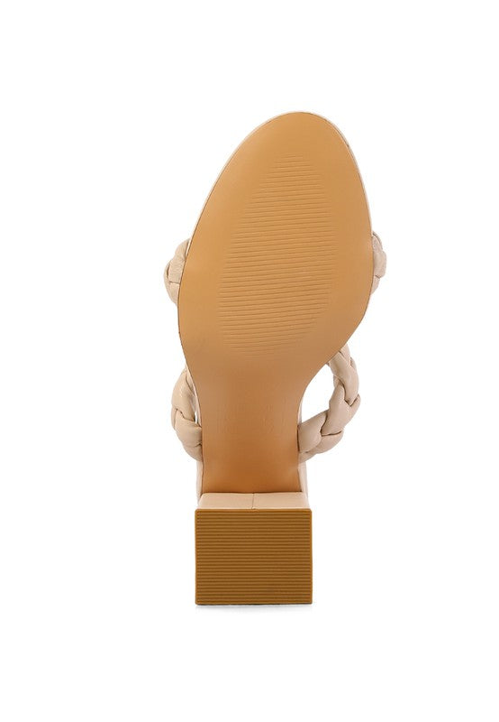 MI AMOR BRAIDED STRAP BLOCK HEELS