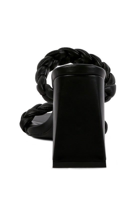 MI AMOR BRAIDED STRAP BLOCK HEELS