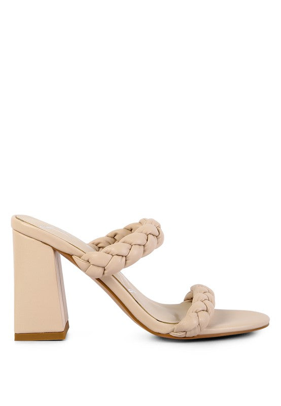 MI AMOR BRAIDED STRAP BLOCK HEELS