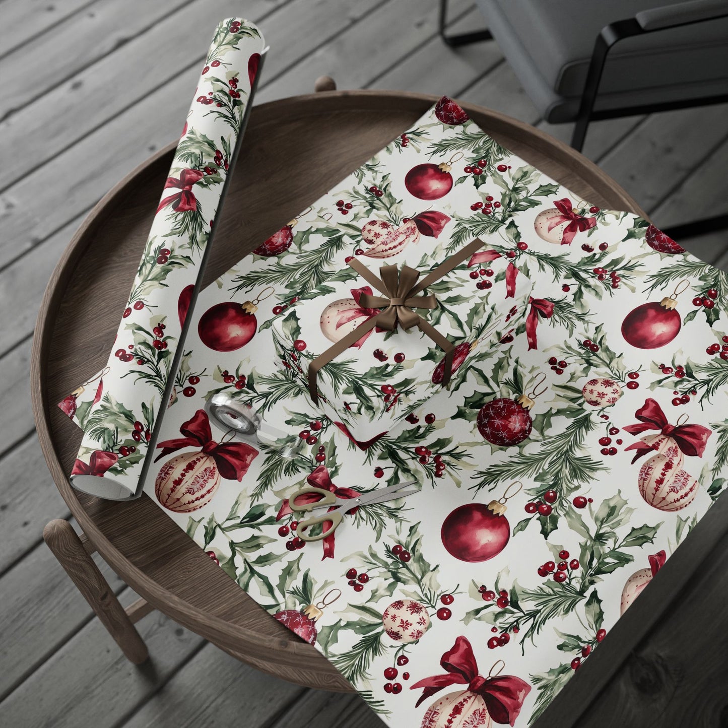 Cranberry Ribbons Wrapping Paper