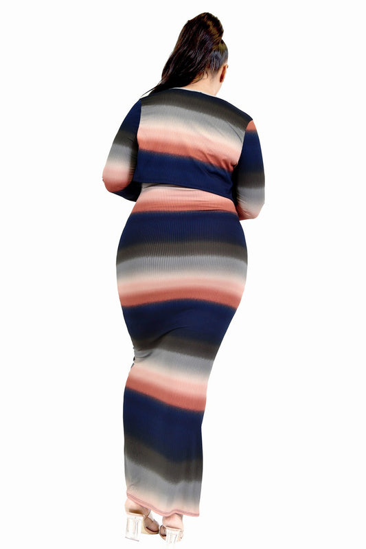 Knitted Gradient Stripe 2 Piece Maxi Set