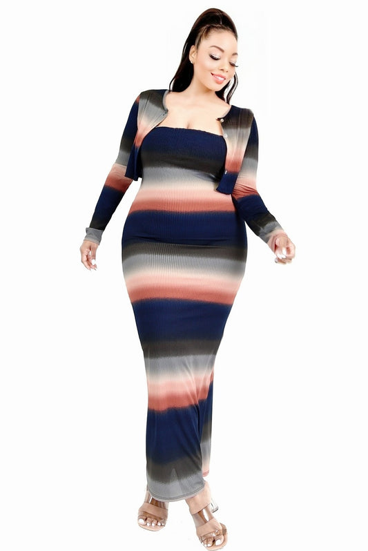 Knitted Gradient Stripe 2 Piece Maxi Set