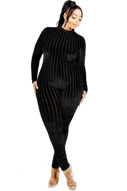 BURNOUT VELVET FABRIC JUMPSUIT