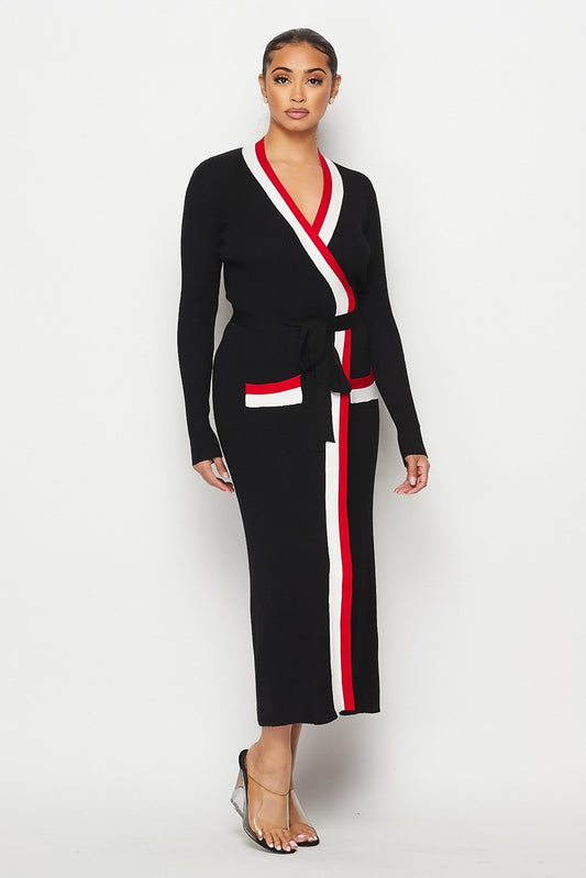 Sonoma Stripe Detail Wrap Cardigan Dress