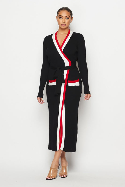 Sonoma Stripe Detail Wrap Cardigan Dress