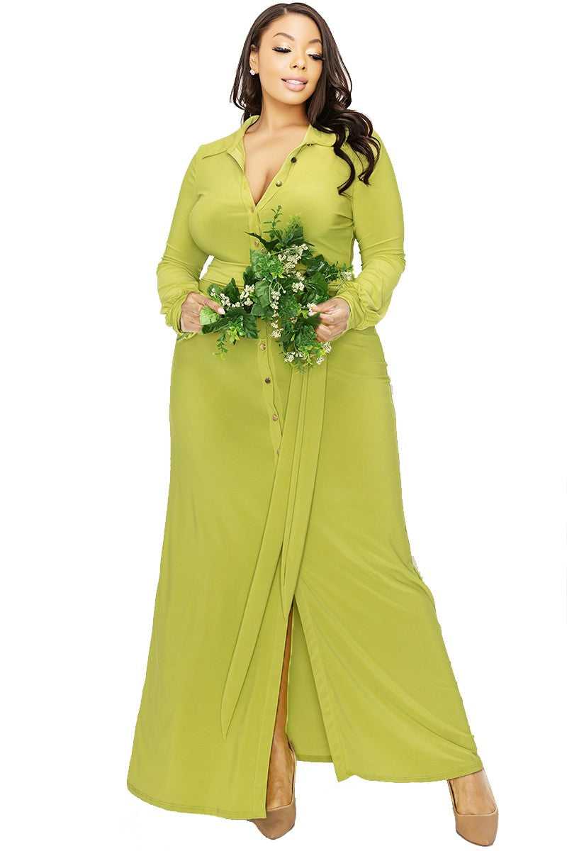 Bishop Sleeve Button Down Maxi Dress