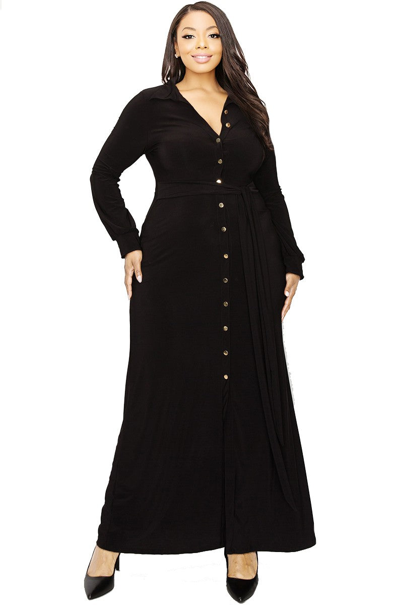 Bishop Sleeve Button Down Maxi Dress