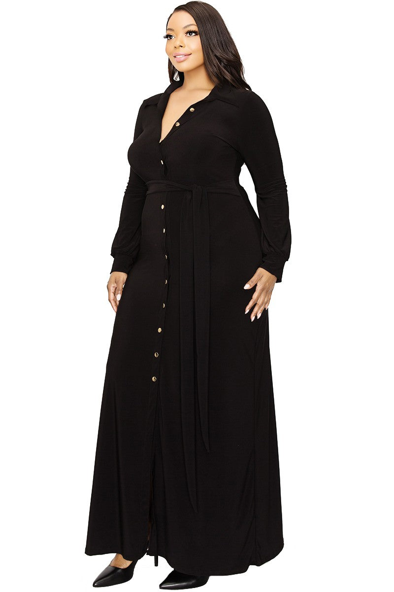 Bishop Sleeve Button Down Maxi Dress