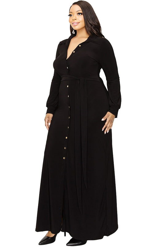 Bishop Sleeve Button Down Maxi Dress