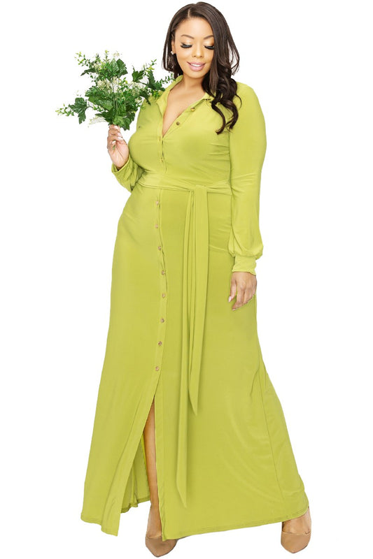 Bishop Sleeve Button Down Maxi Dress