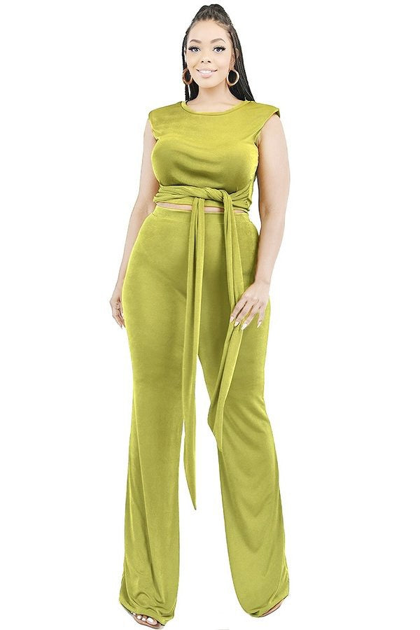 SLINKY WAIST TIE 2 PIECE PANTS SET