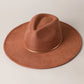Gold Belt Wide Flat Brim Suede Fedora Hat