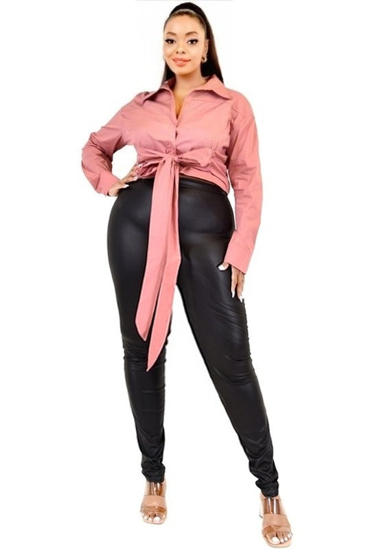 Poplin Tie Waist Crop Shirt