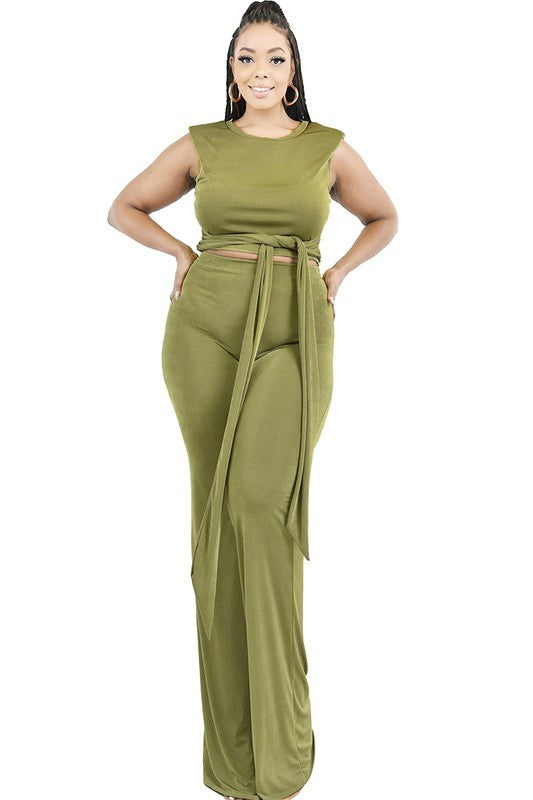 SLINKY WAIST TIE 2 PIECE PANTS SET
