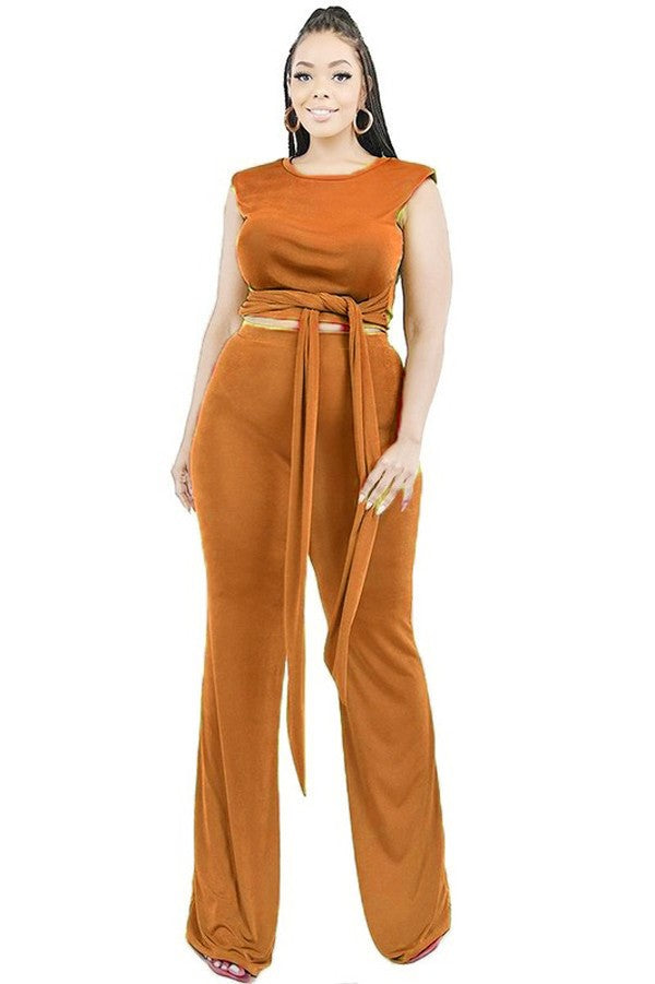 SLINKY WAIST TIE 2 PIECE PANTS SET