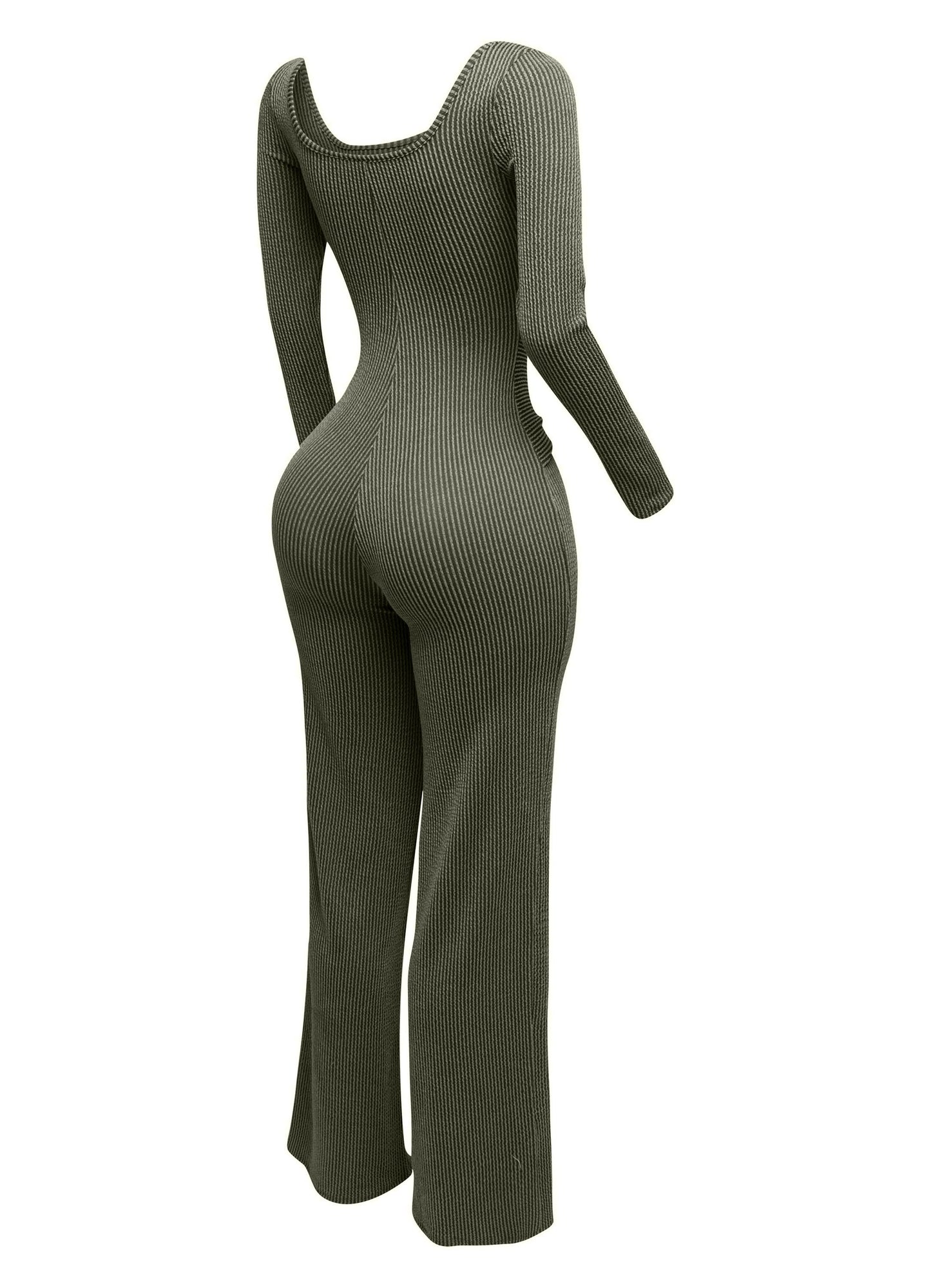 Ribbed Long Sleeve Jumpsuit With Tie