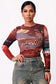 All Over Graphic Sheer Mesh Long Sleeve Top