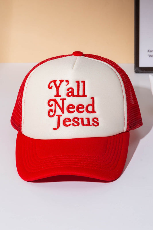 Yall Need Jesus Embroidered Mesh Back Trucker Hat