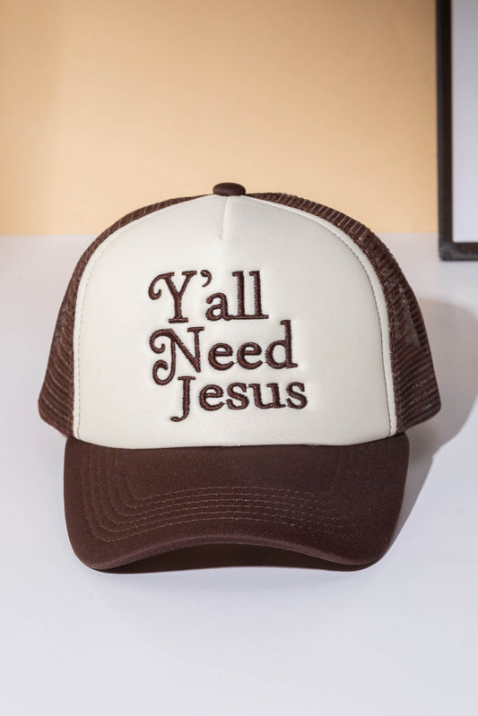 Yall Need Jesus Embroidered Mesh Back Trucker Hat