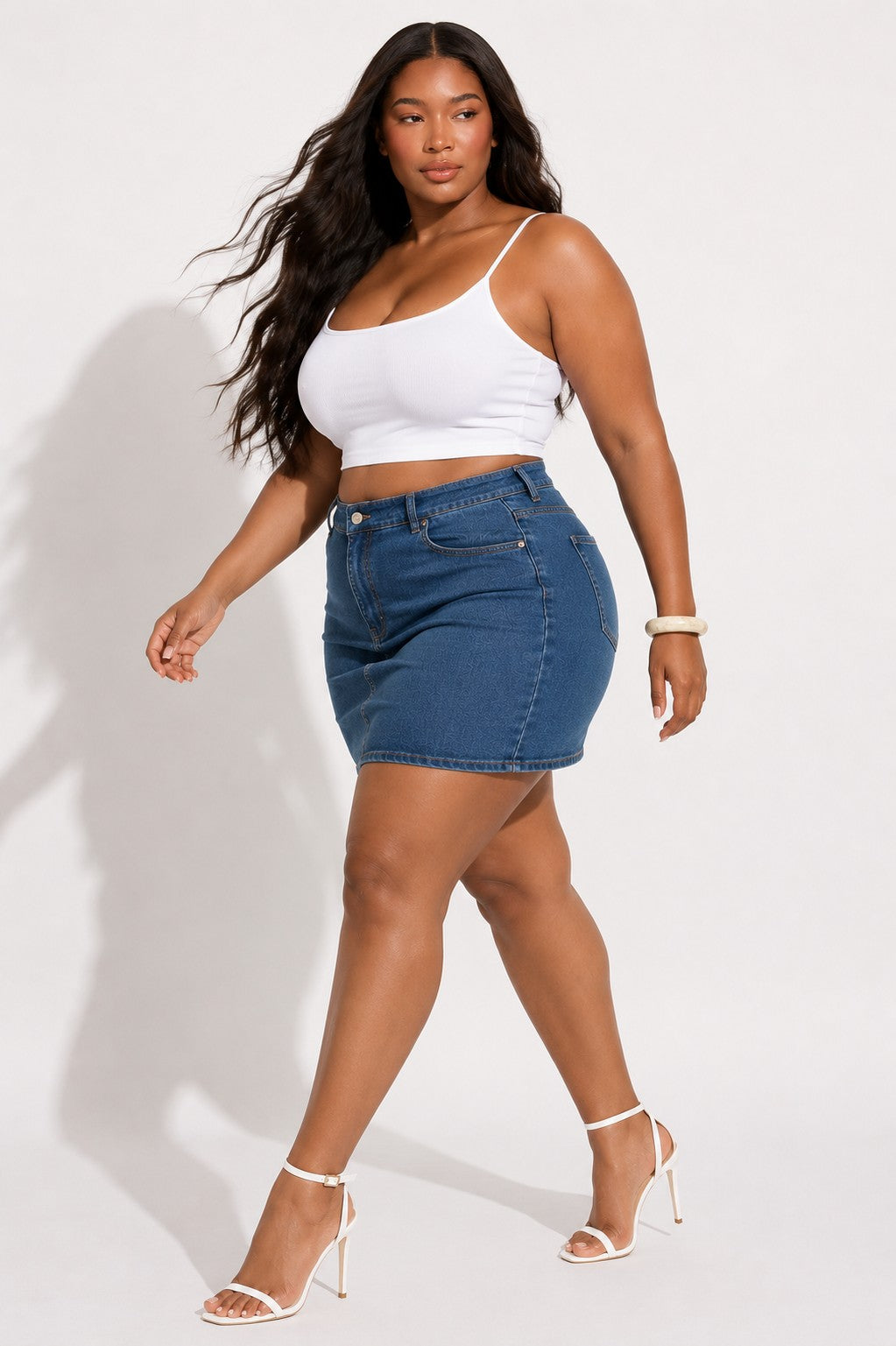 Plus Size Denim Back Elastic Mini Skirt