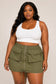 Plus Size Camo Front Zip Up Drawstring Hem Cargo Mini Skirt