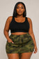 Plus Size Camo Front Zip Up Drawstring Hem Cargo Mini Skirt