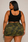 Plus Size Camo Front Zip Up Drawstring Hem Cargo Mini Skirt