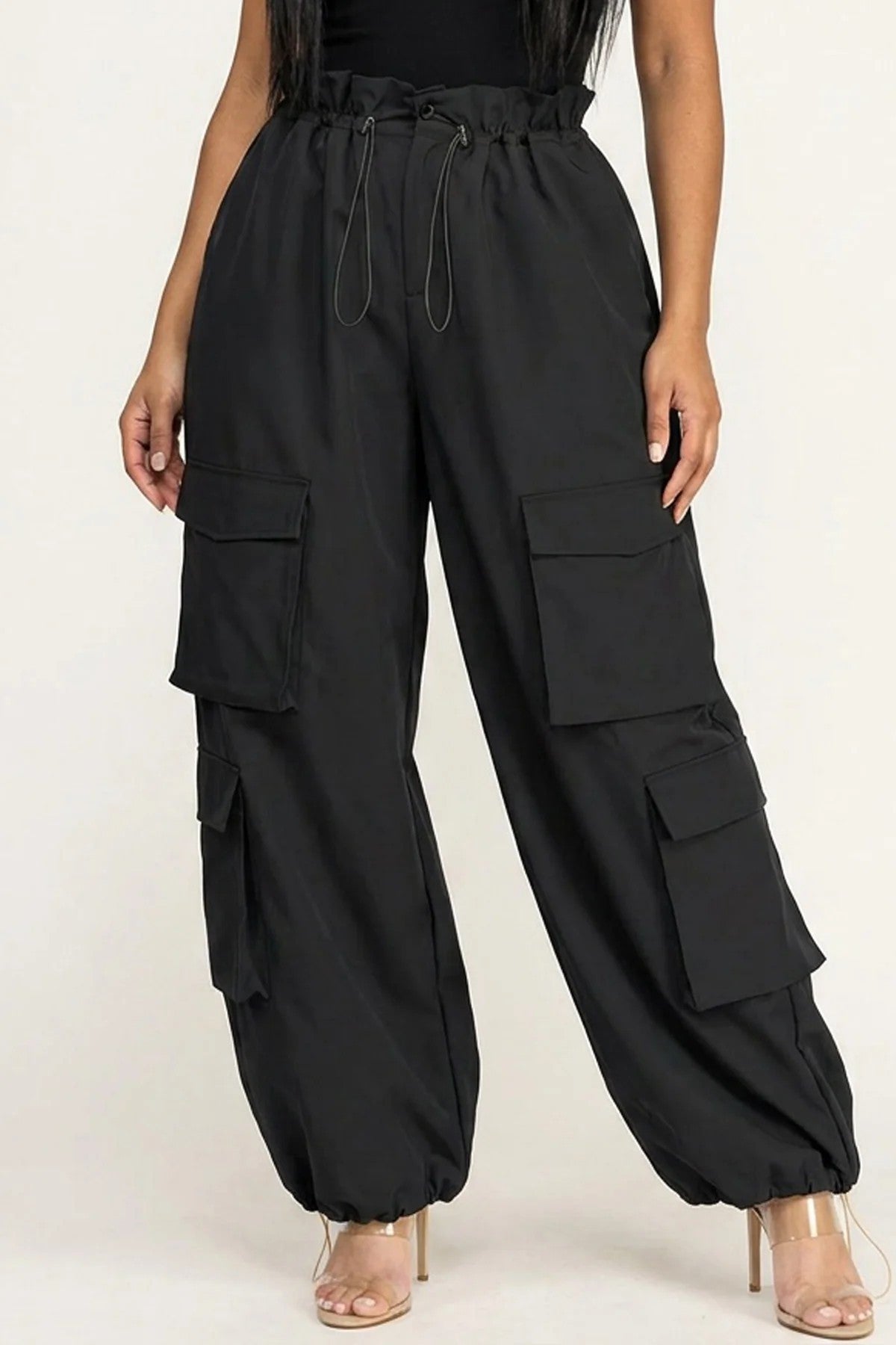 High Elastic Waisted Wide-leg Cargo Jogger Pants