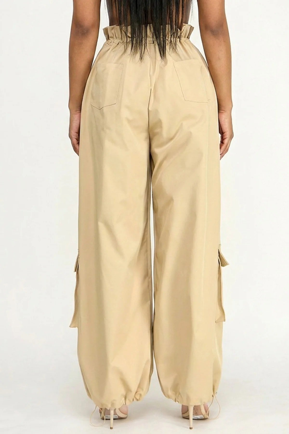 High Elastic Waisted Wide-leg Cargo Jogger Pants