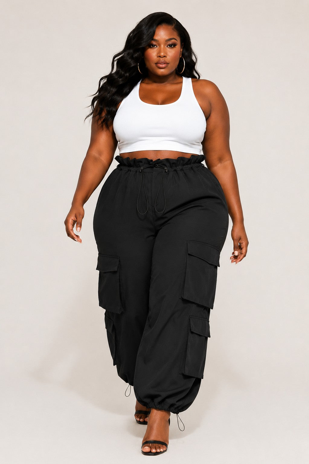 High Elastic Waisted Wide-leg Cargo Jogger Pants