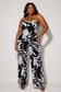 Plus Size Tropical Print Tube Jumpsuit