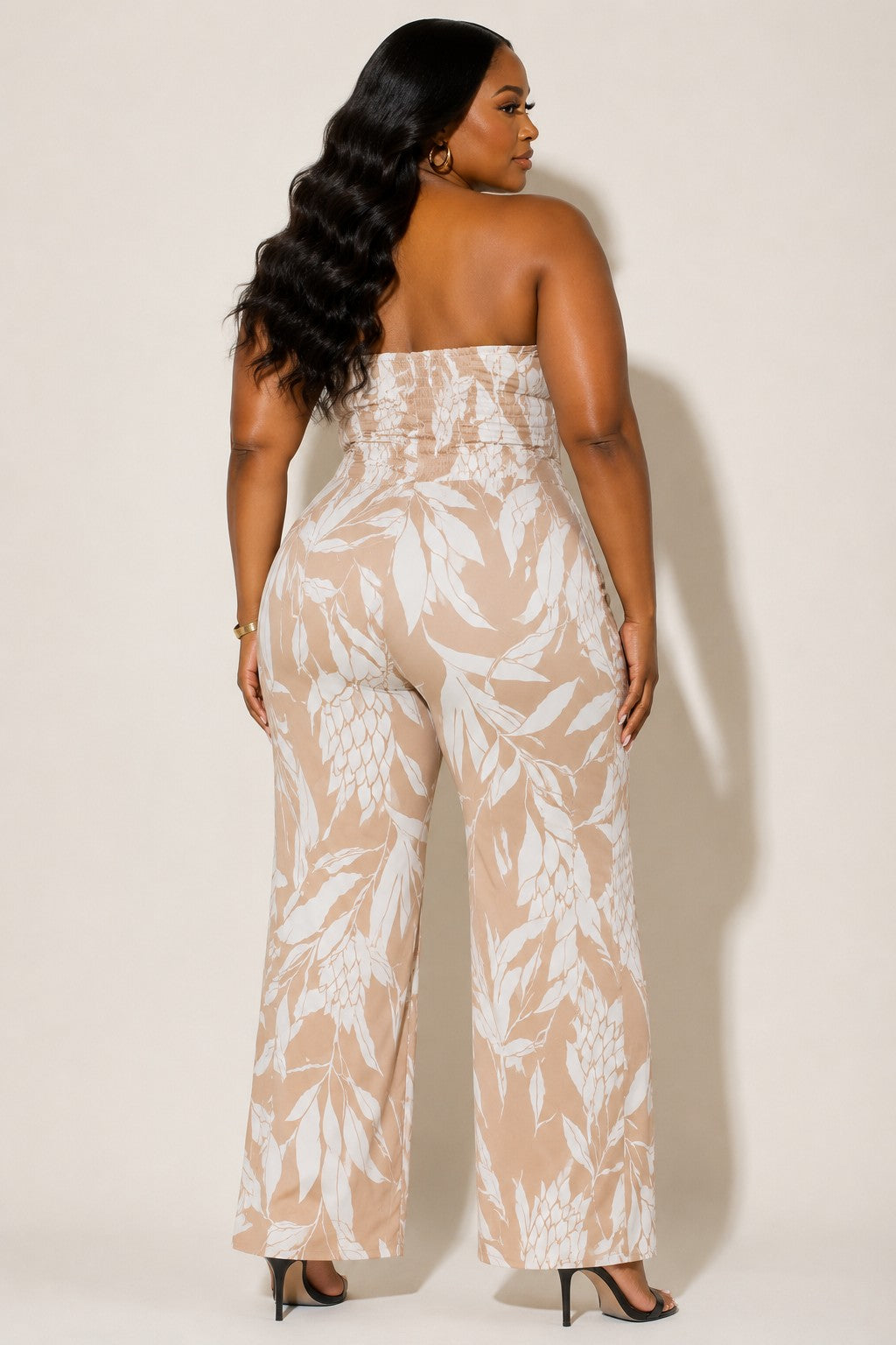 Plus Size Tropical Print Tube Jumpsuit