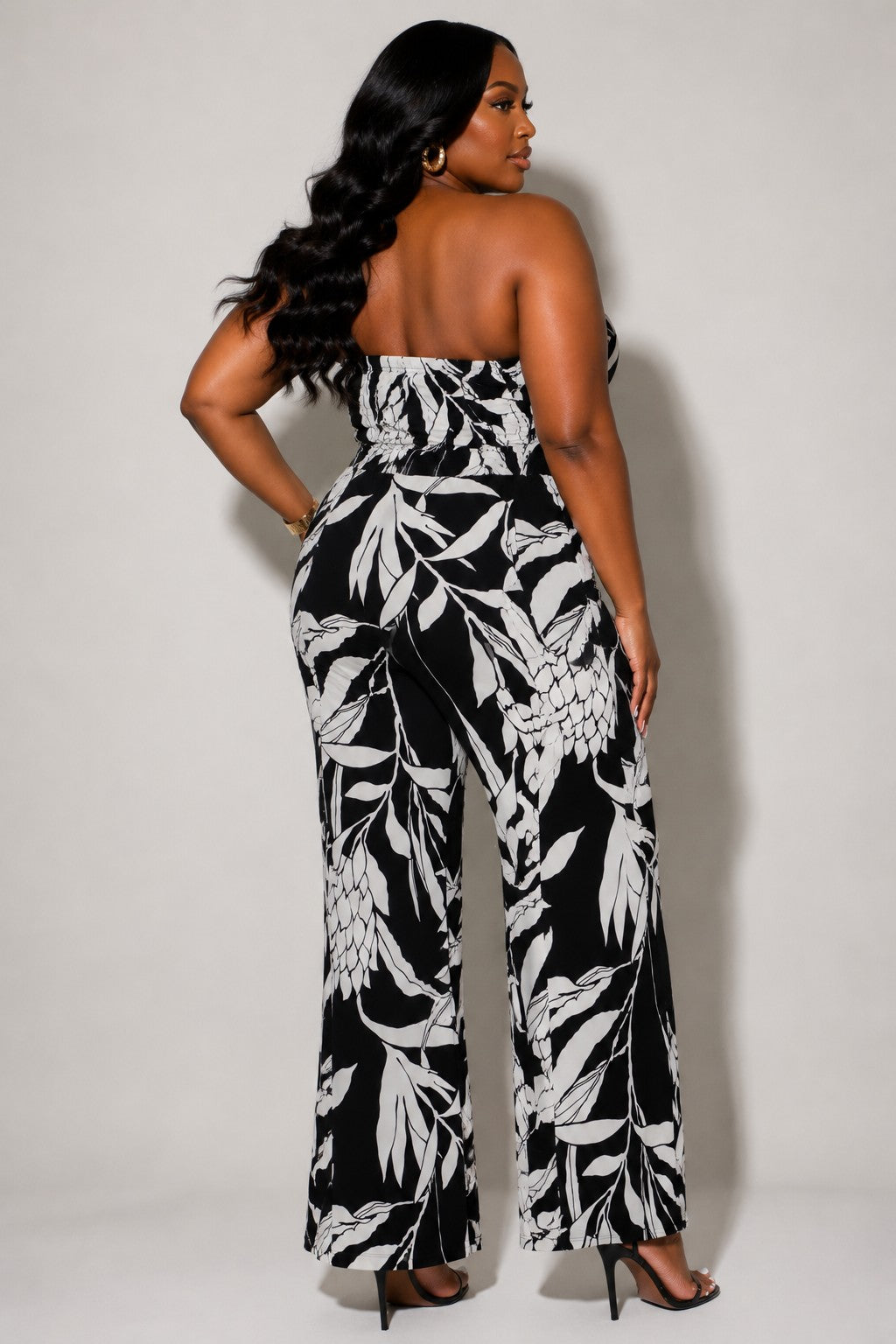 Plus Size Tropical Print Tube Jumpsuit