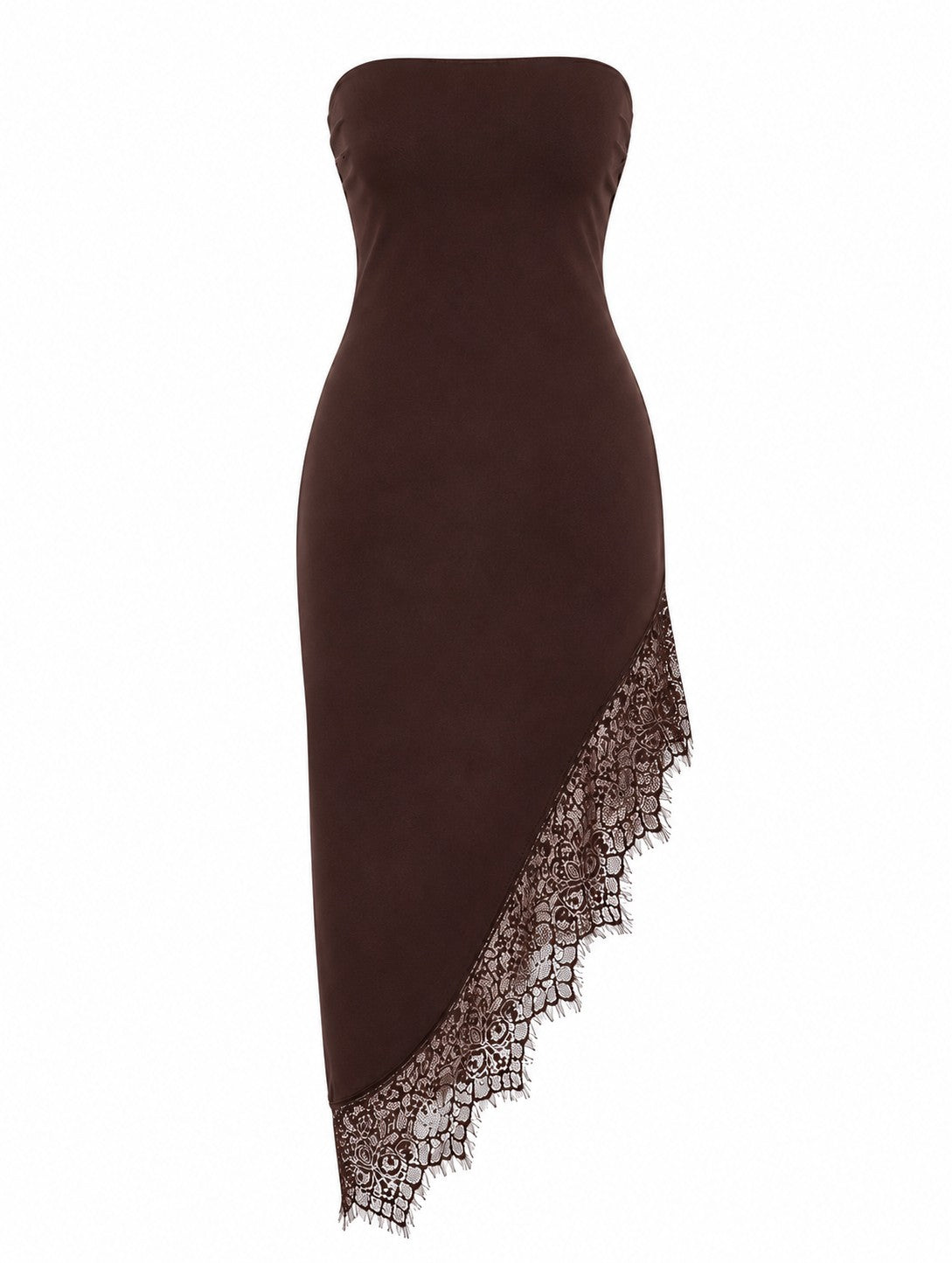 Plus Size Lace Trim Tube Asymmetrical Hem Midi Dress
