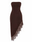 Plus Size Lace Trim Tube Asymmetrical Hem Midi Dress