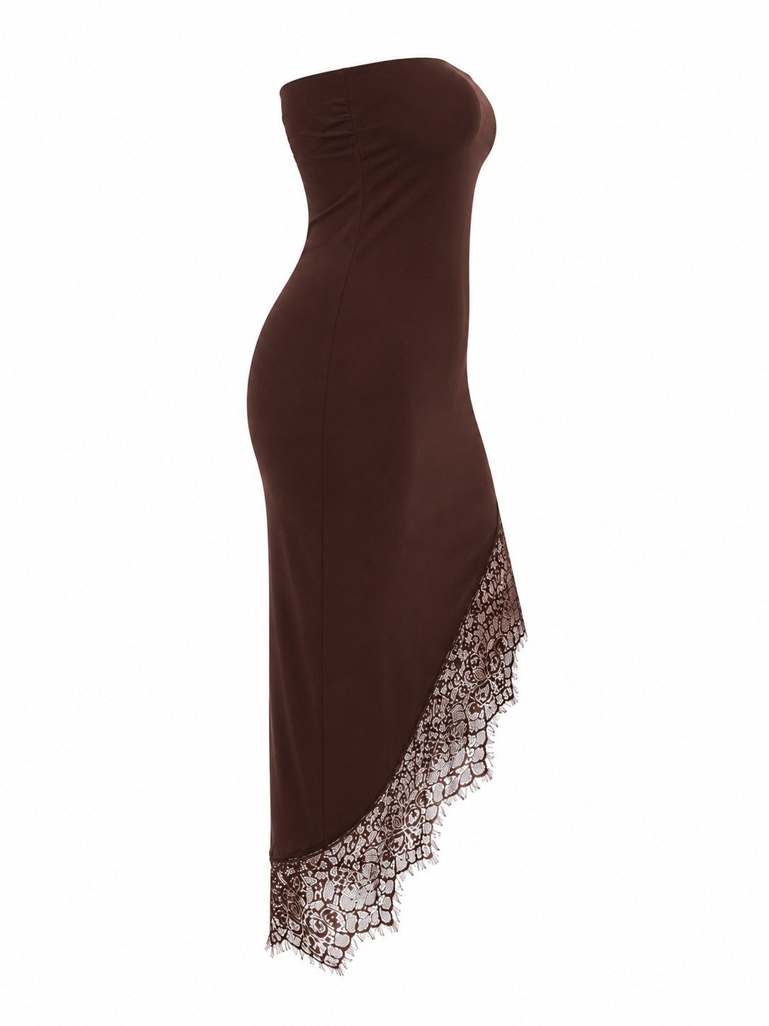 Plus Size Lace Trim Tube Asymmetrical Hem Midi Dress