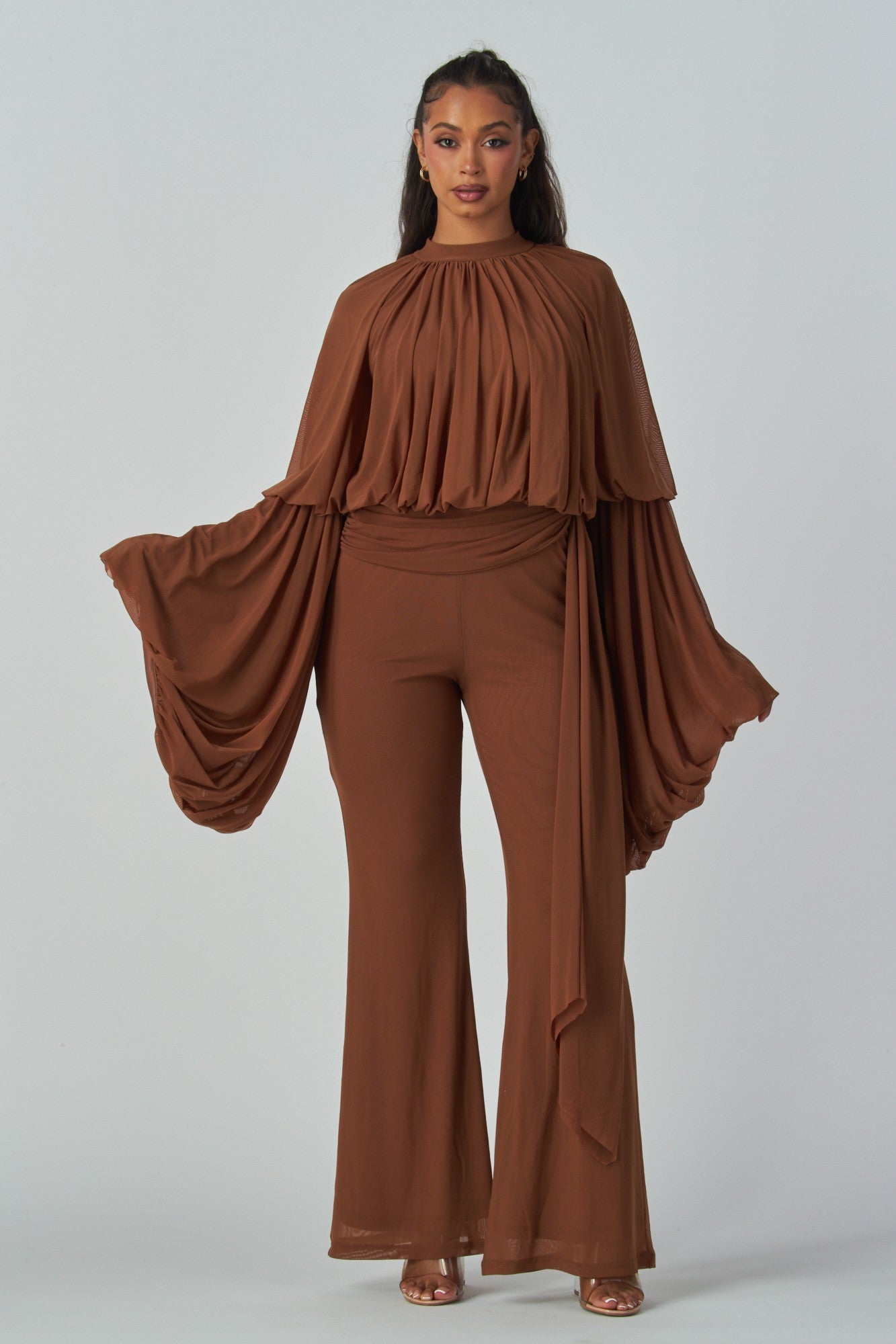 Draped Elegance Bell Sleeve Jumpsuit