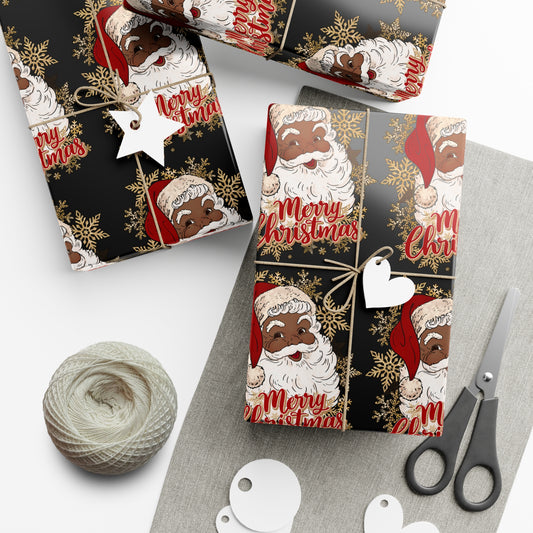 Jolly Black Santa Holiday Wrapping Paper