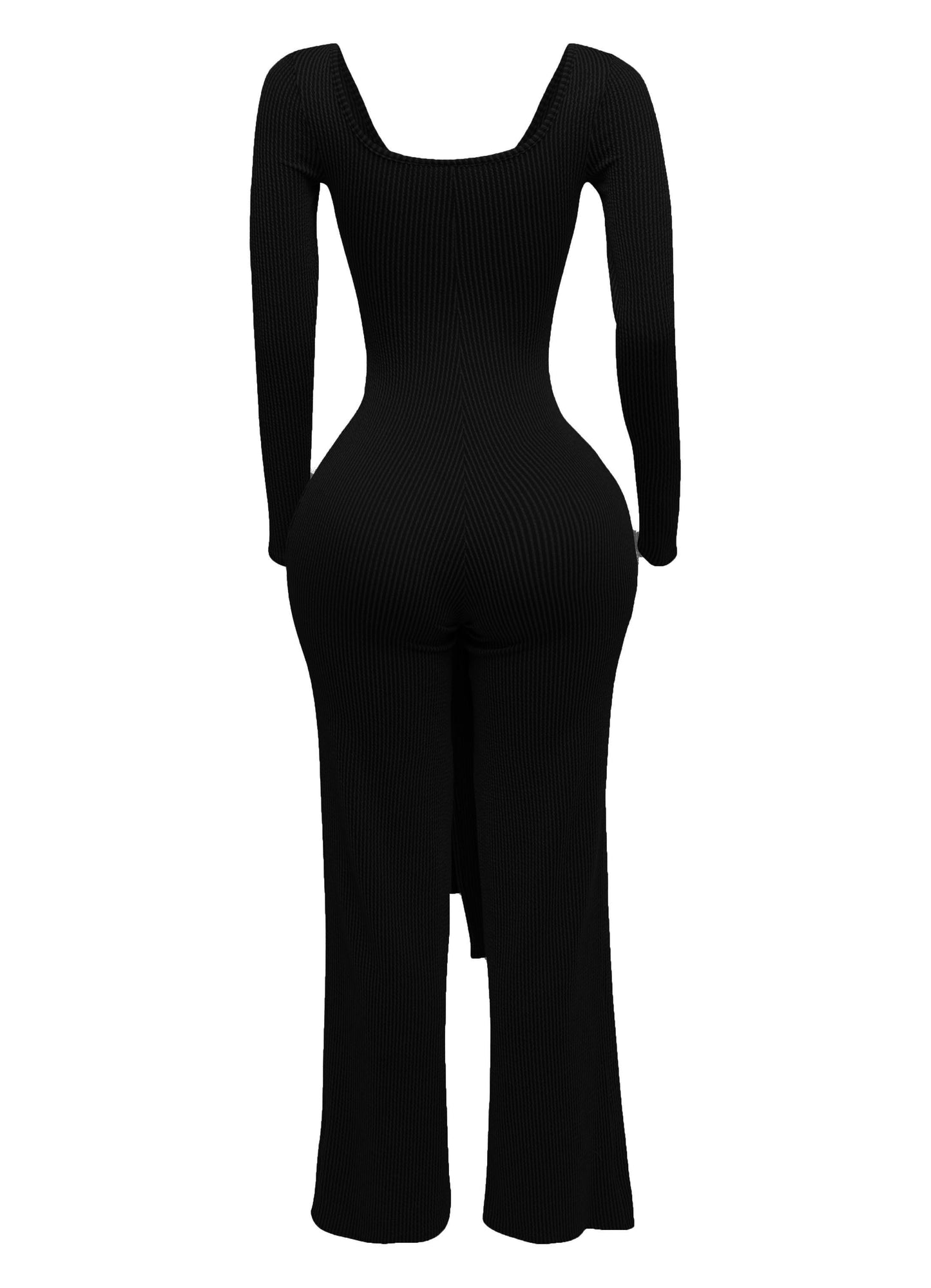 Ribbed Long Sleeve Jumpsuit With Tie