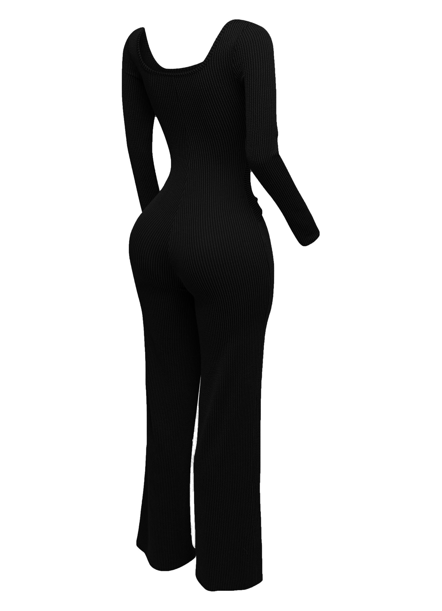 Ribbed Long Sleeve Jumpsuit With Tie