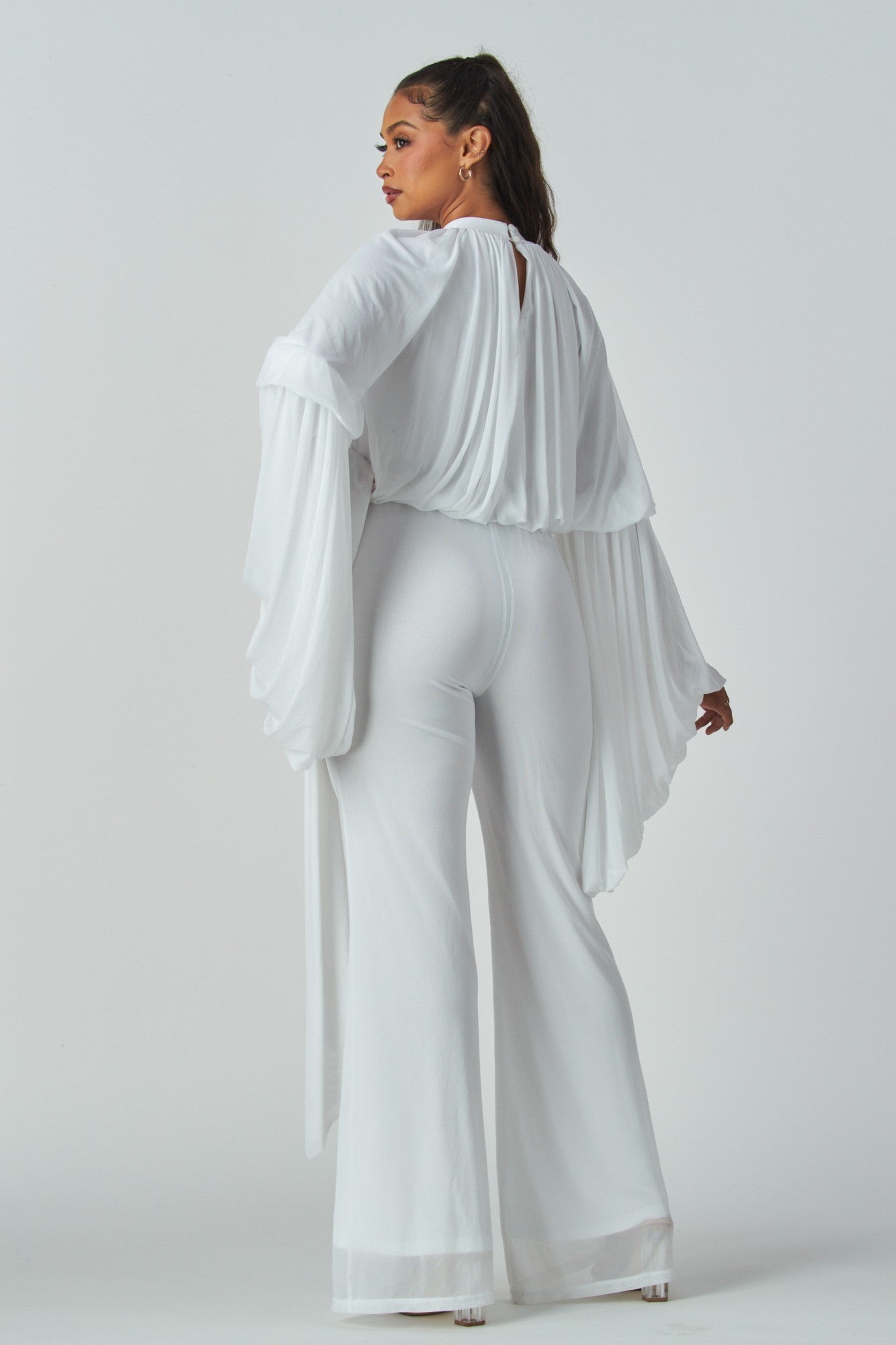 Draped Elegance Bell Sleeve Jumpsuit