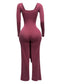 Ribbed Long Sleeve Jumpsuit With Tie