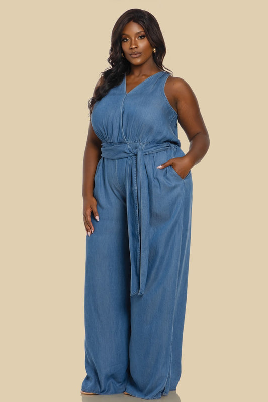 V-NECK SLEEVELESS SUPER WIDE LEG JUMPSUIT