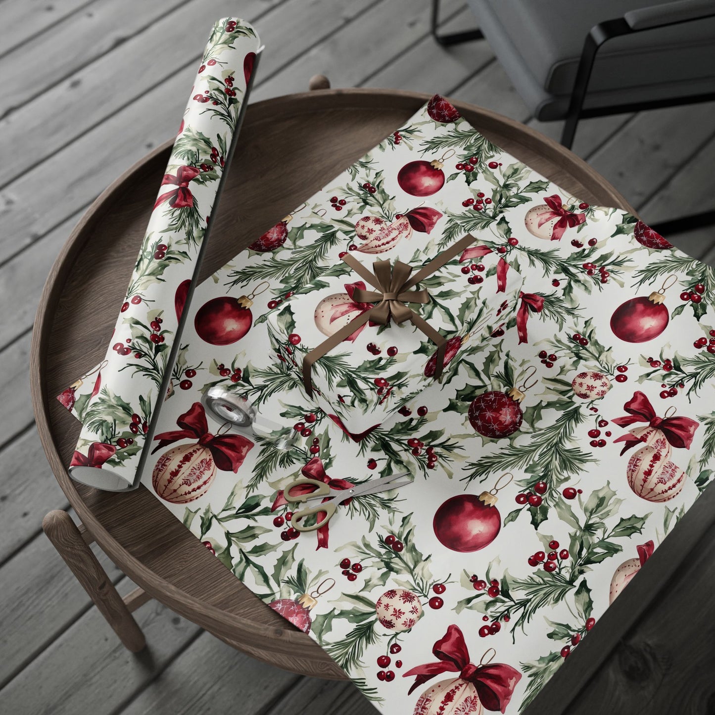 Cranberry Ribbons Wrapping Paper