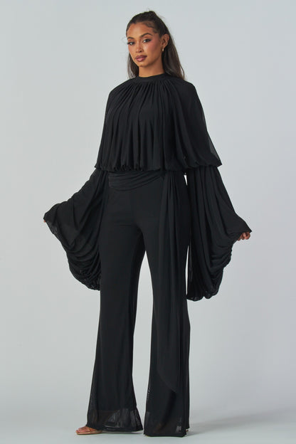 Draped Elegance Bell Sleeve Jumpsuit