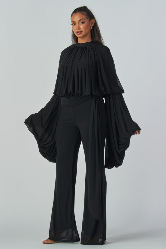 Draped Elegance Bell Sleeve Jumpsuit